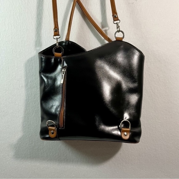 Florence Leather Cloe Leather convertible bag.Black and Tan Leather Shoulder Bag - Picture 2 of 12